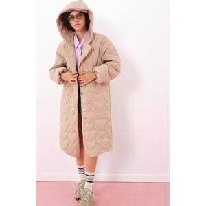 For Love & Lemons Brown Tan Embroidered Heart Long Blanket Coat Size XXS